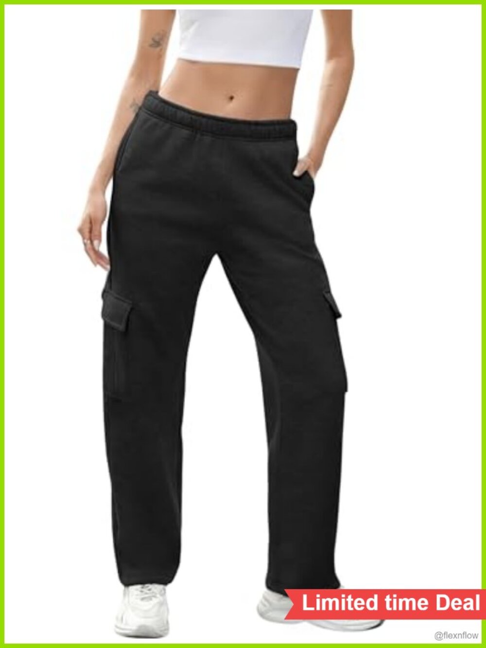 Fleece Cargo Sweatpants High Rise Wide Leg Baggy Jogger Pants with Pockets